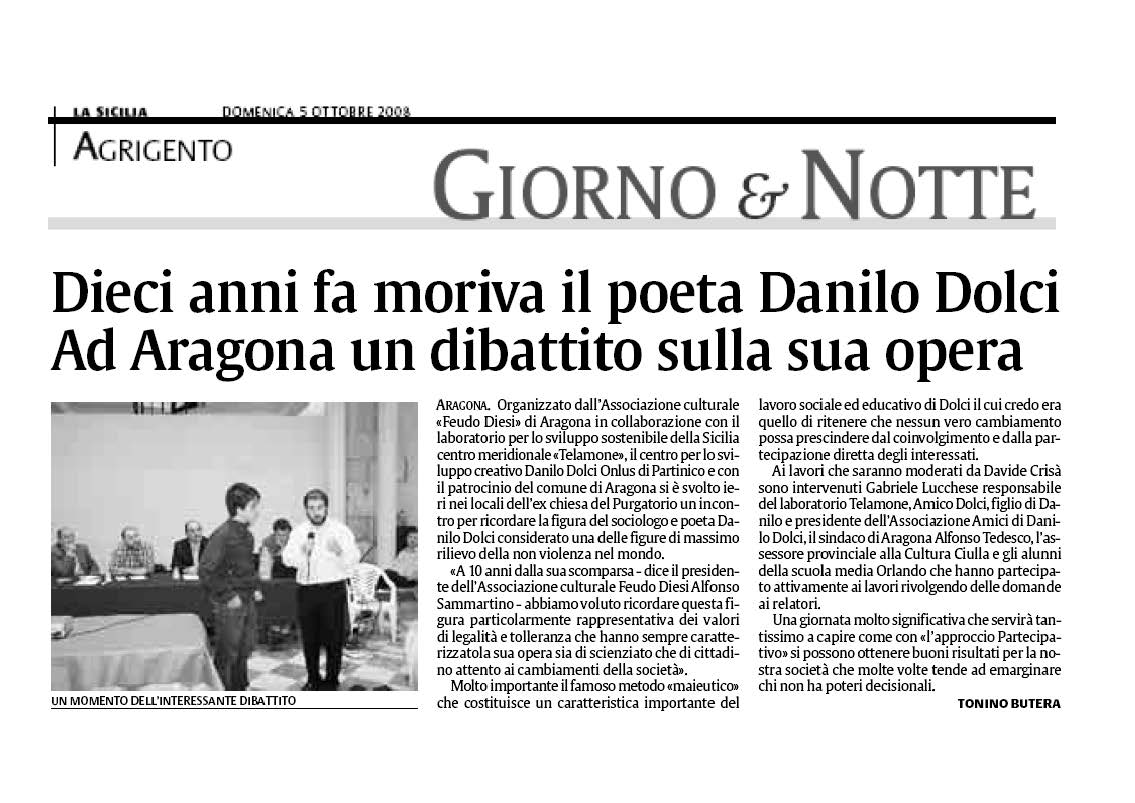 Articolo di stampa sul convegno dedicato a Danilo Dolci